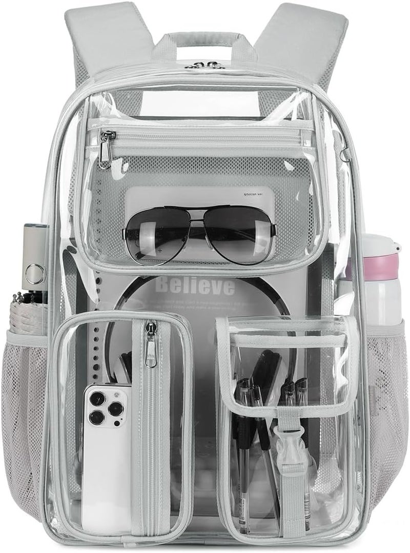 Cusangel Heavy Duty Clear Backpack Clear BookBag,Stadium backpack 16 x11 x5inch TPU Large Capacity See Through Backpack for Sport Events,Travel (Grey) - Image 1